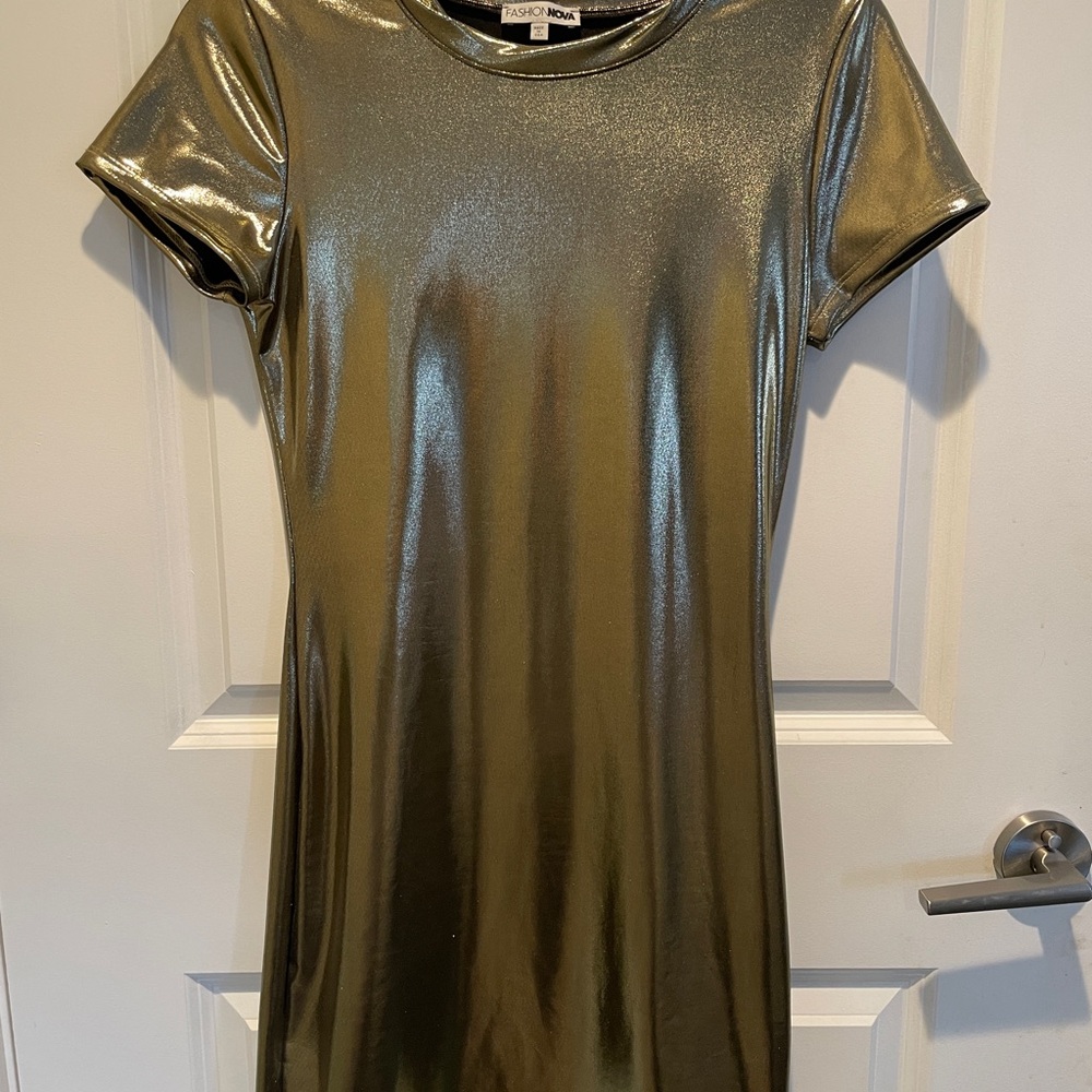 Fashion Nova Shimmering Gold Mini Dress